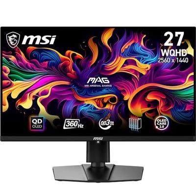 MSI MAG 271QPX QD-OLED Monitor Gaming 26,5" WQHD - Pannello Quantum Dot OLED (2560 x 1440), 360Hz/0.03ms, 99,1% DCI-P3, ΔE≤2, DisplayHDR True Black 400 - DP 1.4a, HDMI 2.1, USB Type-C