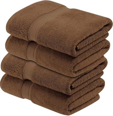 Superior Egyptian Cotton Bath Towel Set of 4, Ultra Soft Luxury Towels, Thick Plush Essentials, Absorbent Heavyweight, Guest Bath, Hotel, Spa, Home Bathroom, Shower Basics, Chocolate Dark Brown