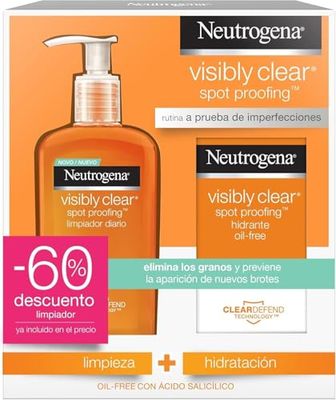 Neutrogena Visibly Clear Spot Controlling, rotina de cuidados faciais com ácido salicílico, contém um gel de limpeza facial (1 x 200 ml) e um hidratante facial (1 x 50 ml)