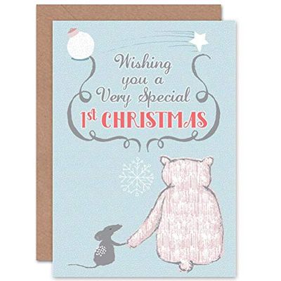 Wee Blue Coo CARD CHRISTMAS BABY FIRST MOUSE BEAR CUTE SPECIAL BLUE