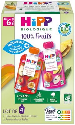 HiPP Biologique - Gourdes 100% Fruits 2 variétés A 6 mois