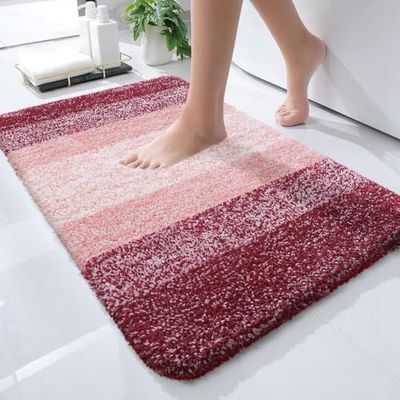 OLANLY - Tapis de Salle de Bain en Microfibre Extra Douce et absorbante, Revers en Caoutchouc, séchage Rapide, Lavable en Machine, Accessoires de décoration d'intérieur, 61 x 41 cm, Rouge