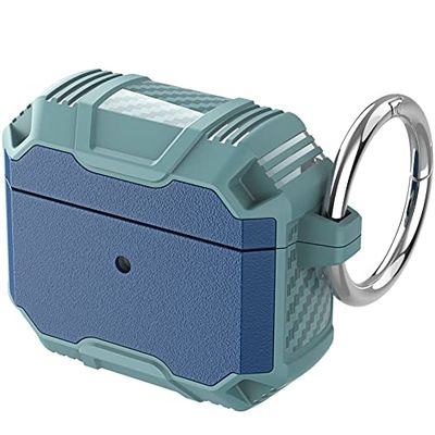 Custodia Compatiblile con AirPods 3rd Generation, Custodia Robusto Protettiva Antiurto Portatile per Airpods con Portachiavi, LED Anteriore Visibile, Mint+Blue