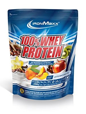 IronMaxx 100% Whey Protein Poudre - Latte Macchiato Sachet de 2,35 kg | poudre de protéine de lactosérum réduite en sucre et soluble dans l'eau | de nombreuses saveurs différentes