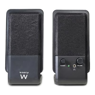 Ewent Sistema di altoparlanti per PC da 12 W con volume integrato EW3528 - Jack da 3,5 mm, PC/Mac/Smartphone/Tablet, Nero