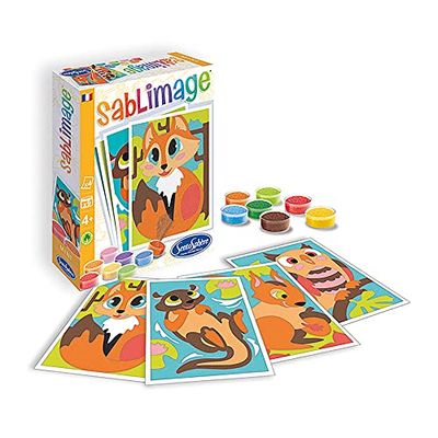 SENTOSPHERE Sablimage Mini, Sandbilder Bastelset für Kinder, Motiv Waldtiere, Kreativset, DIY