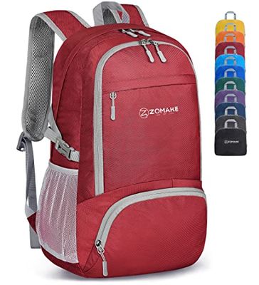 ZOMAKE Ultra Lichtgewicht Opvouwbare Rugzak 30L,Kleine Rugzak Waterdichte Wandelrugzak,Pakbare Rugzakken voor Dames En Heren,Outdoor Wandelen Camping Wandelen Reizen(Rood)