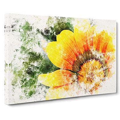 Bright Yellow Flower Watercolour Modern Canvas Wall Art Print Ready to Hang, Framed Picture for Living Room Bedroom Home Office Décor, 30x20 Inch (76x50 cm)