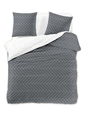 DecoKing Premium 29398 sängkläder 230 x 220, 2 örngott 50 x 75 grafit geometriskt mönster påslakan Renforcé bomull mako-satin dubbelsidig Ducato Collection paneler grå vit