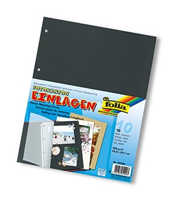 folia 62990 - Fogli in cartoncino fotografico, 10 fogli, 4 fori, formato A4, colore: Nero
