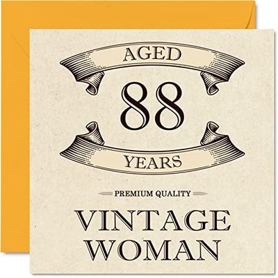 Vintage 88th Birthday Cards for Women - Aged 88 Years - Fun Birthday Card for Mum Sister Wife Granny Nanny Grandma Auntie, 145mm Ladies Greeting Cards, 88th Card