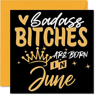 Grappige verjaardagskaarten voor vrouwen haar - badass teven worden geboren in juni - gelukkige verjaardagskaarten voor vriend vriendin vrouw dochter zus tante mama oma, 145 mm x 145 mm humor