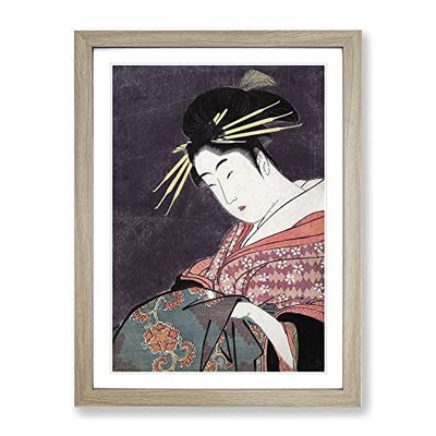 Lady With A Robe By Kitagawa Utamaro Asian Japanese Framed Wall Art Print, Ready to Hang Picture for Living Room Bedroom Home Office Décor, Oak A3 (34 x 46 cm)