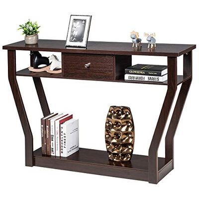 COSTWAY Consoletafel met lade en plank, haltafel van hout, entreetafel, bijzettafel voor ingang, woonkamer slaapkamer 120 x 30 x 81 cm (bruin)