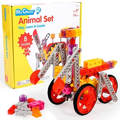 edxeducation My Gears Animal Set - 122 pezzi - 8+ attività - Ingranaggi giocattoli per bambini - Costruisci modelli rotanti, in movimento - Giocattoli da costruzione per bambini dai 4 agli 8 anni