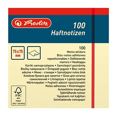 Herlitz Självhäftande notiser, 100 ark, 1 styck, laminerade, 75 x 75 mm, ljusgul