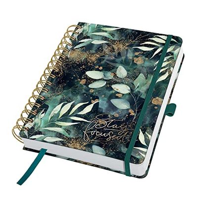 SIGEL JP203 Jolie Daily planner undated, Glamorous Leaves, 120 gsm, 16,8 x 21,5 cm, hardcover, 240 pages, Green, Black, gold