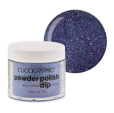 Cuccio Powder Polish - Dip Acrylic Nail Colour Dip System - 45g (1.6 oz) Dipping Powder - Blue with Pink Glitter