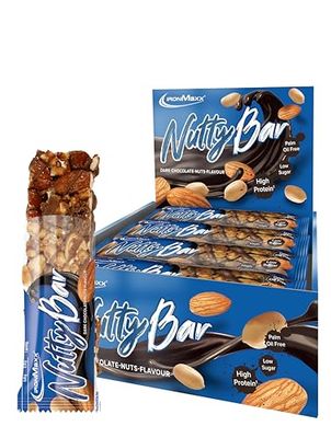 IronMaxx Nutty Bar – Dark Chocolate Nuts 12x40g Bar, Protein Nut Bar with Real Whole Nuts, Gluten-Free and Without Palm Oil
