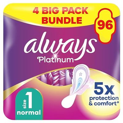 Always Platinum Sanitary Towels Normal (size 1) With Wings 24 Pads, Ultra Soft And Protective Topsheet, Light Scented