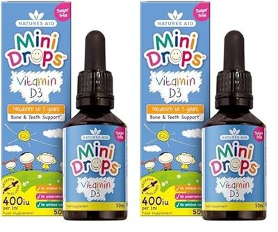 Natures Aid Vitamin D3 Mini Drops for Infants and Children, Sugar Free, 50ml (Pack of 2)
