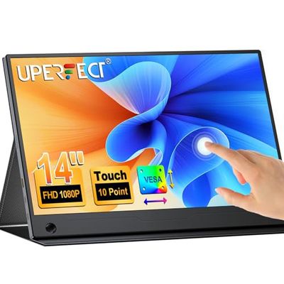 UPERFECT Draagbare Monitor Touchscreen, 14 Inch 1080P FHD Draagbare Monitor, Mini Monitor VESA-Monteerbaar, met USB-C Mini HDMI Externe Monitor voor Laptop/PC/Phone/Zakelijk/Werk/Gaming