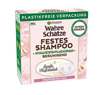 Garnier Shampoo solido latte d'avena delicato con latte d'avena lenitivo, per capelli sensibili, formula biodegradabile, vegana, veri tesori, 1 pezzo