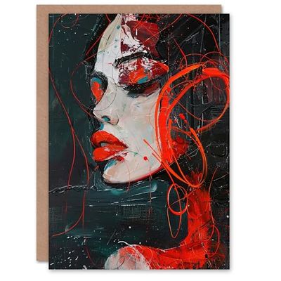 Artery8 Red Passion Woman Abstract Portrait Oil Painting Greeting Birthday Card Him Her All Blank