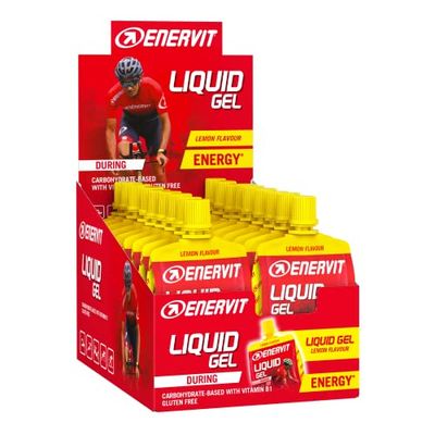 ENERVIT, Liquid Gel Limón, Ideal para Deportes de Resistencia, Proporciona 30 Gramos de Carbohidratos, con Maltodextrina, Fructosa y Vitamina B1, 18 Paquetes de 60 Mililitros