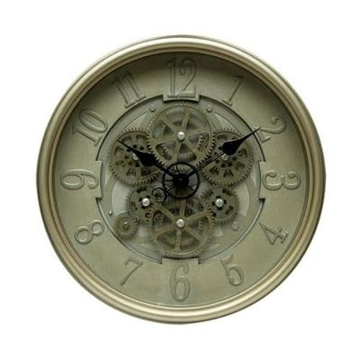 PRENDELUZ Reloj de Pared de Cuero 40x40x7 cm con Engranajes en Movimiento, Ideal para Decorar y Dar Estilo a Cualquier Espacio.
