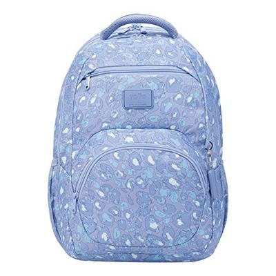 Totto - Zaino porta laptop 14 pollici, modello Tracer 4, zaino ecologico, 3 scomparti, cerniera con anello per lucchetto, 2 tasche per bottiglie, stampa animalier blu