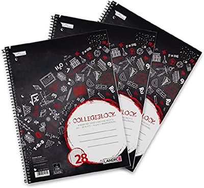 LANDRÉ Libreta de 3 hojas A4, cuadriculadas, con margen, 80 hojas, color negro