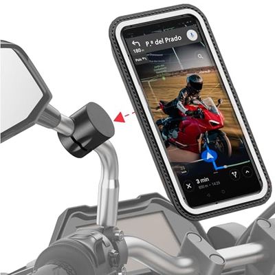 Shapeheart, Soporte movil Moto magnético Pro para Espejo de Moto y Scooter. Universal y antivibracion. Soporte móvil Moto Impermeable