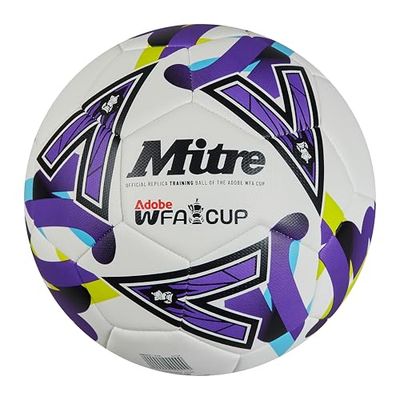 Mitre Unisex träning dam FA Cup fotboll | högpresterande träningsboll | Extra hållbar design, boll, vit/lila/grön, 3