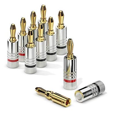 Sonero® lot de 8 fiches bananes, pour tous les câbles d'enceintes d'un diamètre maximum de 6 mm², 8 pièces avec codage couleur (12x rouge, 12x noir), plaqué or 24 carats