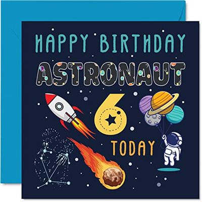6th Birthday Card Boy - Space Astronaut Cosmos - Happy Birthday Card 6 Year Old Boy Girl, Girls Boys Cards, 145mm Greeting for Son Daughter Niece Nephew Grandson