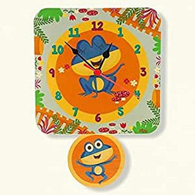 Dida – Horloge Pendule Murale en Bois Enfant – Grenouilles – Horloge en Bois pour Chambre d'enfant