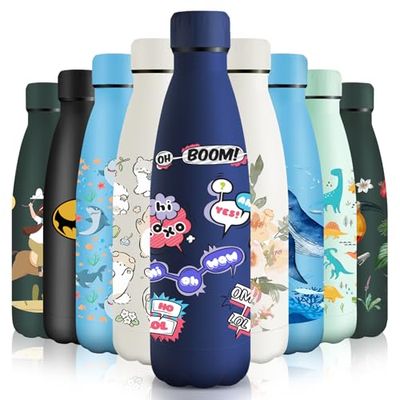 HoneyHolly Stainless Steel Water Bottle, 500 ml, BPA-Free, Thermos Flask, 18/8 Stainless Steel, Children's Water Bottle, Double-Walled Vacuum Insulated, Thermos Flask for School, Outdoor, Camping,