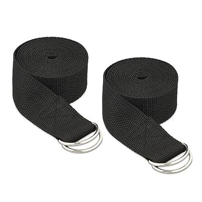 Relaxdays Set da 2 Cinghie da Yoga, Ausilio cm, Cinture per Stretching, in Cotone, Nero, Legno, 250 x 3,8 x 0,2 cm