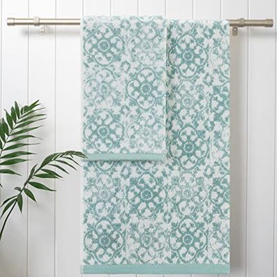 Jessica Simpson – Bath Towel 4 Piece Set | Aziza | Premium Bathroom Décor | Includes 2 Hand Towels and 2 Shower Towels | 100% Cotton & Machine Washable | Forget Me Not Blue
