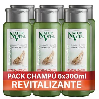 NaturVital - Confezione da 6 shampoo sensibile rivitalizzante, senza parabeni e silicone, naturale per capelli deboli, pelle atopica e sensibile, uomo e donna, 6 x 300 ml