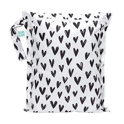 Bumkins Wetbag, wasbaar, herbruikbaar voor reizen, strand, zwembad, kinderwagen, luiers, vuile gymkleding, natte badpakken, toiletartikelen, 30 x 35 cm, Wit Hartjes