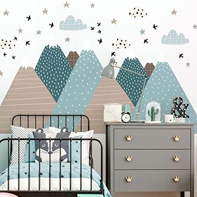 Pegatinas de pared para niños, decoración del dormitorio del bebé, pegatinas de pared para niños, pegatinas de pared escandinavas, gigantes de montaña escandinavas, Vika, 60 x 90 cm