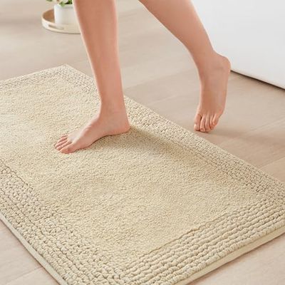 Madison Park Splendor Tapis de Bain réversible touffeté 100% Coton, 3000 g/m², en Peluche Luxueuse, à Poils Moyens, séchage Rapide, décoration de Salle de Douche, 53,3 x 86,4 cm, Naturel