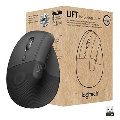 Logitech Lift For Business, Mouse Verticale Ergonomico, Wireless, Bluetooth, USB Secured Logi Bolt, Clic Silenziosi, Certificazione Globale, Windows/Mac/Chrome/Linux - Graphite