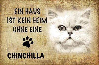 Schatzmix - Targa in Metallo con Gatto Kein Heim ohne Chinchilla, 20 x 30 cm