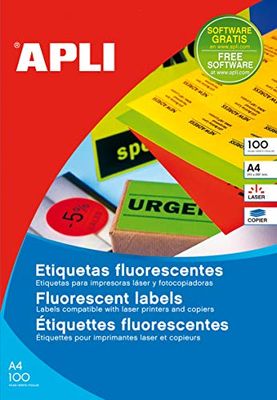 APLI 12985 - Etiquetas amarillo fluorescente permanentes 99,1 x 67,7 mm 100 hojas