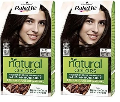 Schwarzkopf - Palette Natural Colors - Coloration Permanente Cheveux - Couleur Naturelle - Cheveux nourris - Couvre 100% des Cheveux Blancs - Châtain Foncé 3.0 (Lot de 2)