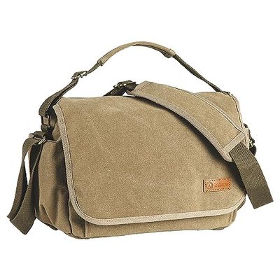 TARION RS-01 Canvas Camera Shoulder Messenger Bag Large Capacity Storage Water Repellent Vintage Style with Removable Partitions for DSLR Cameras and Accessories, Khaki