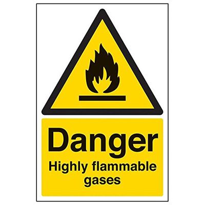 VSafety "Danger Highly Flammable Gases"-skylt, porträtt, (paket med 3), 200mm x 300mm, 3